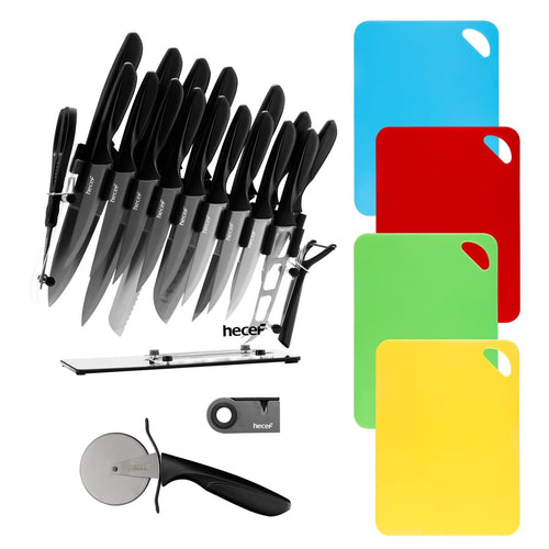 Hecef Knife Block Set, 25 Pcs Titanium Plated High Carbon Stainless Steel Extra Sharp Kitchen Knives EasyOptionXY LLC