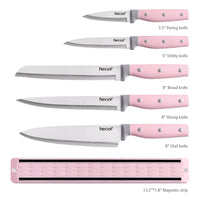 Hecef 5Pcs Kitchen Knife Set with 13 in Magnetic Strip, Pink Stainless Steel Sharp Chef Bread Utility Knives EasyOptionXY LLC