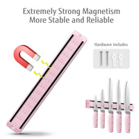 Hecef 5Pcs Kitchen Knife Set with 13 in Magnetic Strip, Pink Stainless Steel Sharp Chef Bread Utility Knives EasyOptionXY LLC