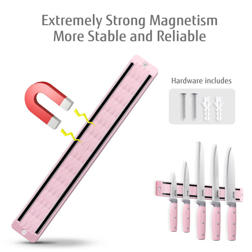 Hecef 5Pcs Kitchen Knife Set with 13 in Magnetic Strip, Pink Stainless Steel Sharp Chef Bread Utility Knives EasyOptionXY LLC