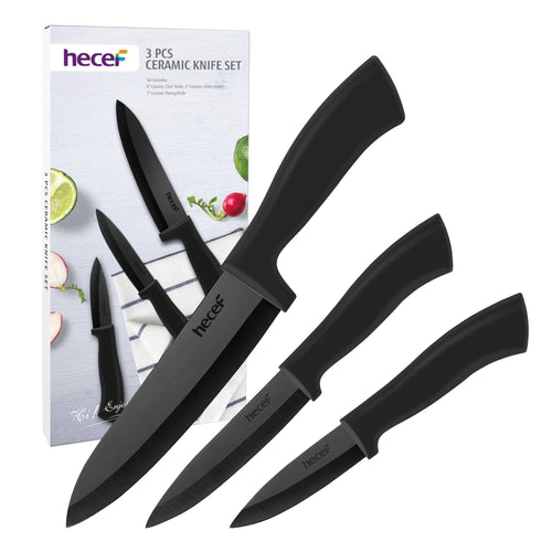 Hecef 3PCS Ceramic Chef Knife Set, Extra Sharp Chef Utility Paring Knives for Meat Fruits Vegetables EasyOptionXY LLC