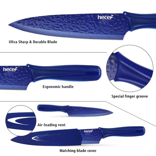 Hecef 5PCS Kitchen Knife Set, Blue Sharp Essential Chef Cooking Knives with Ergonomic Handle EasyOptionXY LLC