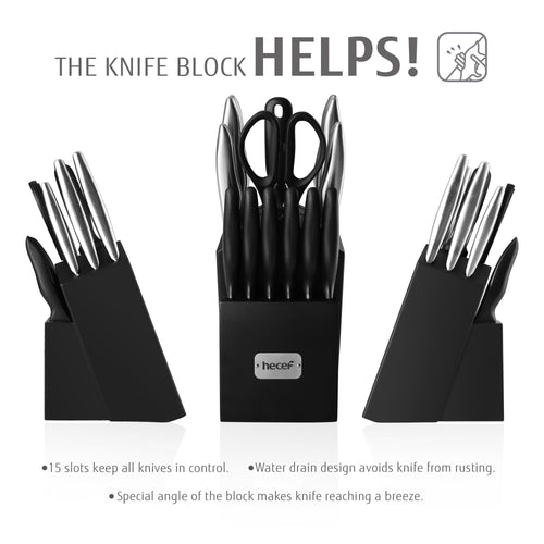 Hecef 15-Piece Kitchen Knife Set with Block, Razor Sharp Japanese Damascus Pattern Professional Chef Knife Set EasyOptionXY LLC