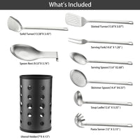(2 pack) McCook Stainless Steel Kitchen Utensil Set- MC60 Cooking Utensils for Kitchen, 9-Piece Kitchen Turner, Serving Spoon, Ladle, Skimmer Spoons, Fork, Pasta Server,Spoon Rest and Holder,Silver EasyOptionXY LLC
