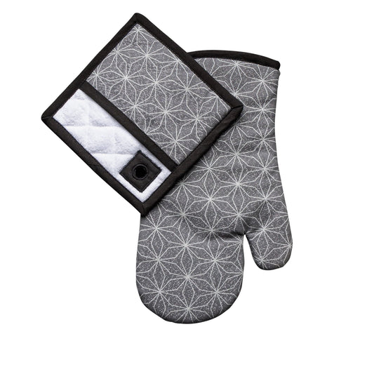 Thyme & Table 2-Pack Kitchen Set Oven Mit and Pot Holder, Gray Star EasyOptionXY LLC