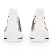 Womens White High Top Sneakers with Vibrant Wildflower Design