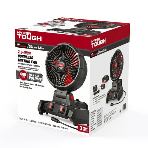 Hyper Tough 20V 7.5 inch Cordless Misting Fan, with 1.5Ah Lithium-ion Battery Pack Powered, C1024 EasyOptionXY LLC