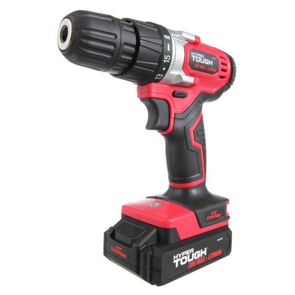 Hyper Tough 20V Max Lithium-ion Cordless Drill, 3/8 inch Chuck, Variable Speed, with 1.5Ah Lithium-ion Battery and Charger, Bit Holder & LED Light EasyOptionXY LLC