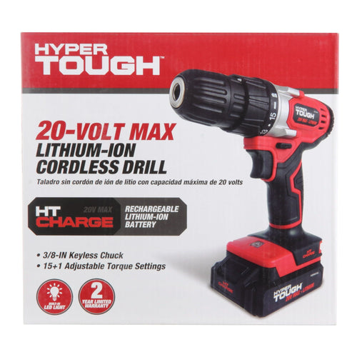 Hyper Tough 20V Max Lithium-ion Cordless Drill, 3/8 inch Chuck, Variable Speed, with 1.5Ah Lithium-ion Battery and Charger, Bit Holder & LED Light EasyOptionXY LLC