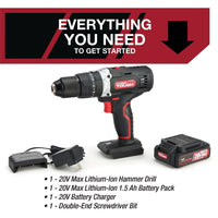 Hyper Tough 20V Max Lithium-Ion Cordless Hammer Drill, 1/2 inch Chuck, 2 Speeds with 1.5Ah Lithium-ion Battery & Charger, Bit Holder & LED Light, New Condition EasyOptionXY LLC