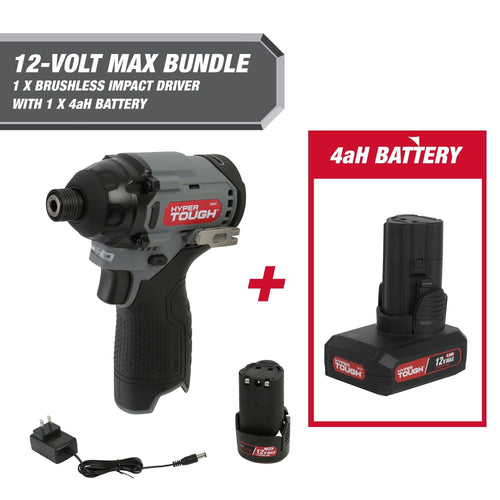 Hyper Tough 12-Volt Cordless Brushless Impact Driver Plus 4 Ah Battery EasyOptionXY LLC