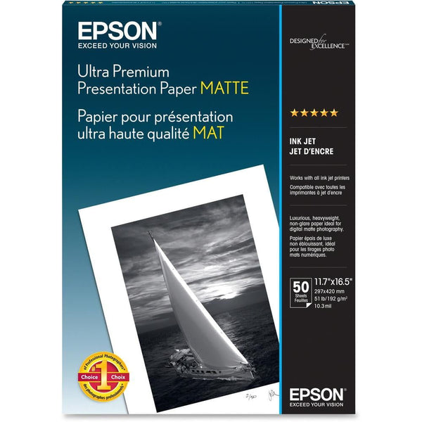 Epson Inkjet Photo Paper 94% Opacity - A3 - 11 45/64" x 16 1/2" - Matte - 50 / Pack - White EasyOptionXY LLC