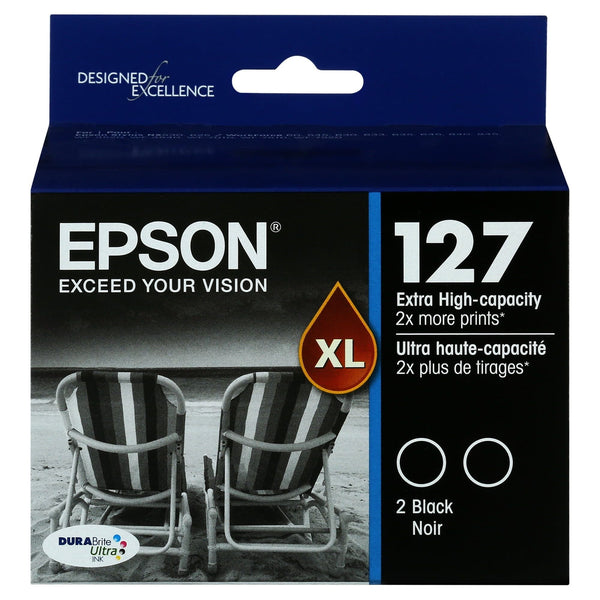 EPSON 127 DURABrite Ultra Ink Black Dual Cartridge Pack For NX-530, NX-625, WF-3520, WF-3530, WF-3540, WF-545, WF-60, WF-630, WF-633, WF-635, WF-645, WF-7010, WF-7510, WF-7520, WF-840, WF-845 EasyOptionXY LLC
