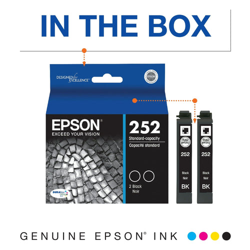 EPSON 252 DURABrite Ultra Ink Standard Capacity Black Dual Cartridge Pack (T252120-D2) Works with WorkForce WF-3620, WF-3640, WF-7110, WF-7610, WF-7620, WF-7710, WF-7720, WF-7210 EasyOptionXY LLC