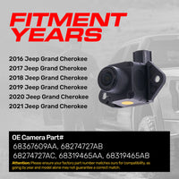 Jeep Grand Cherokee (2016-2021) OEM Replacement Backup Camera OE Part # 68367609AA, 68274727AB, 68274727AC, 68319465AA, 68319465AB