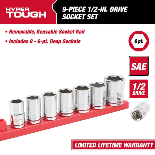 Hyper Tough 9-Piece, 1/2-Inch Drive Standard SAE Sockets, 5831 EasyOptionXY LLC
