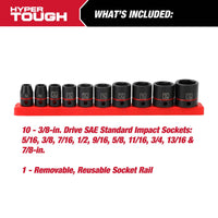 Hyper Tough 11-Piece 3/8-Inch Drive, Standard Impact Socket Set SAE, 43246 EasyOptionXY LLC