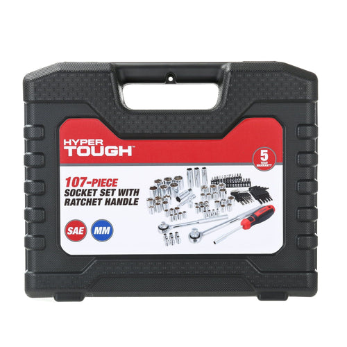 Hyper Tough 107 Piece 1/4, 3/8, and 1/2 inch Socket Set UJ5398TA EasyOptionXY LLC