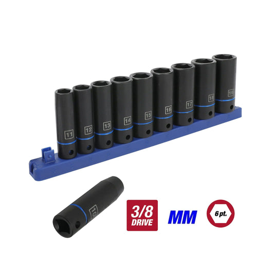 Hyper Tough 11-Piece 3/8 inch Drive, Deep Impact Socket Set MM, and Hyper Tough 11-Piece 3/8-inch drive, Deep impact socket set SAE Bundle EasyOptionXY LLC