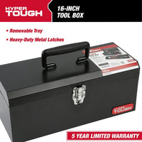 Hyper Tough 16-inch Black Metal Tool Box with Removable Tool Tray EasyOptionXY LLC