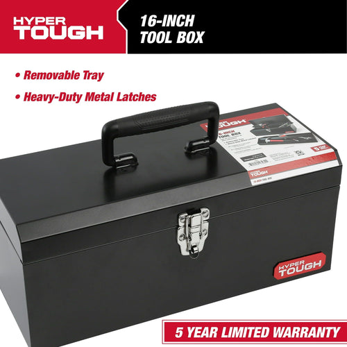 Hyper Tough 16-inch Black Metal Tool Box with Removable Tool Tray EasyOptionXY LLC