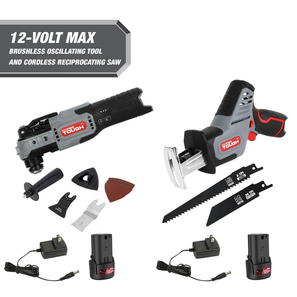 Hyper Tough 12 Volt Max Brushless Oscillating Tool and Cordless Reciprocating Saw with 1.5Ah Battery and Charger Bundle EasyOptionXY LLC