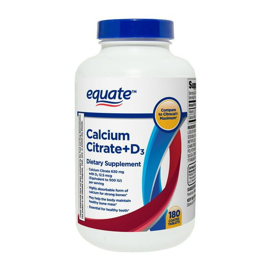 Equate Calcium Citrate + D3 Tablets Dietary Supplement; 630 mg; 180 Count EasyOptionXY LLC