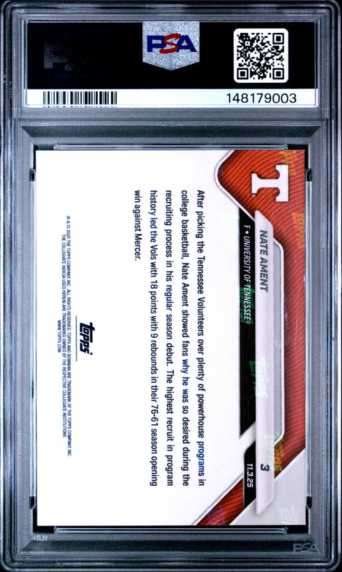 Graded 2025 Topps Bowman U Now Nate Ament #3 Gold Foil /50 Rookie RC Basketball Card PSA 10 Gem Mint
