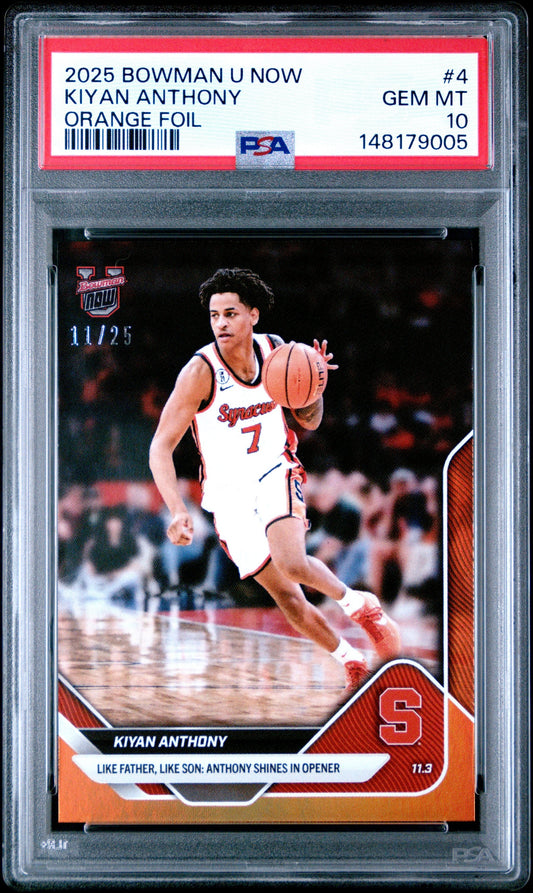 Graded 2025 Topps Bowman U Now Kiyan Anthony #4 Orange Foil /25 Rookie RC Basketball Card PSA 10 Gem Mint