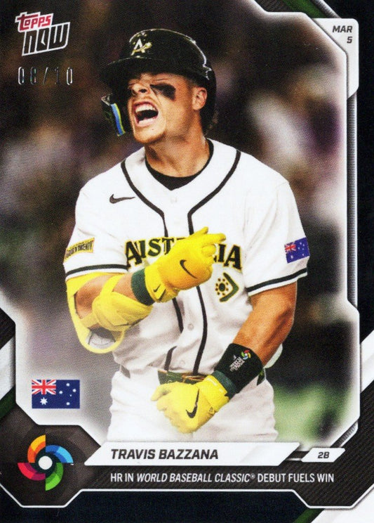 2026 Topps Now World Baseball Classic Travis Bazzana #WB1 Black Foil /10 Home Run in World Baseball Classic Debut Fuels Win Team Australia Rookie RC Baseball Card