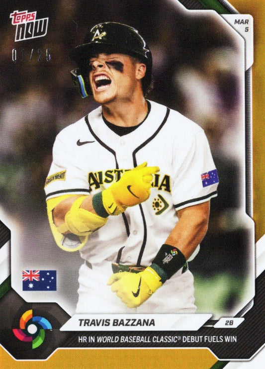 2026 Topps Now World Baseball Classic Travis Bazzana #WB1 Orange Foil /25 Home Run in World Baseball Classic Debut Fuels Win Team Australia Rookie RC Baseball Card