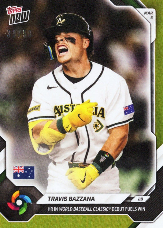 2026 Topps Now World Baseball Classic Travis Bazzana #WB1 Gold Foil /50 Home Run in World Baseball Classic Debut Fuels Win Team Australia Rookie RC Baseball Card