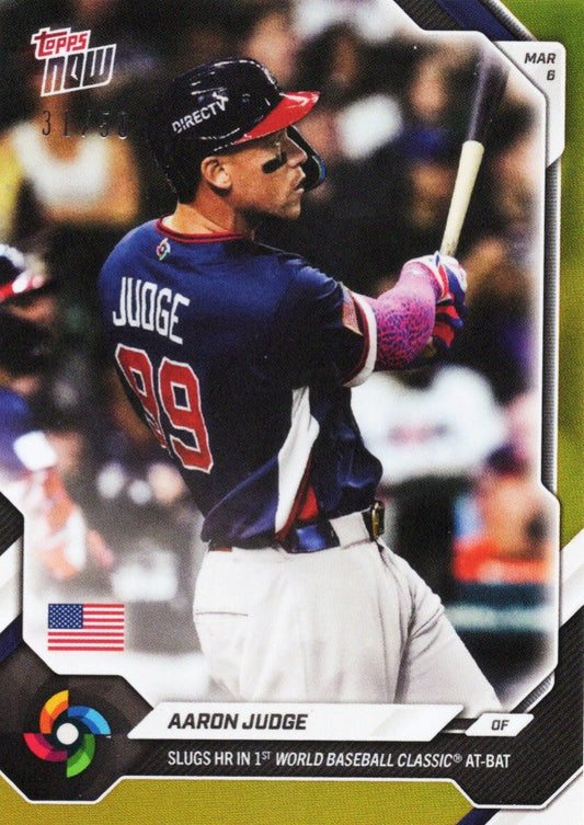 2026 Topps Now World Baseball Classic Aaron Judge #WB8 Gold Foil /50 Slugs HR in 1st World Baseball Classic At-Bat Team USA Baseball Card