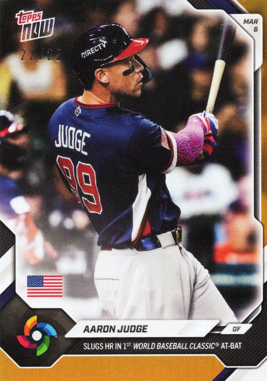 2026 Topps Now World Baseball Classic Aaron Judge #WB8 Orange Foil /25 Slugs HR in 1st World Baseball Classic At-Bat Team USA Baseball Card