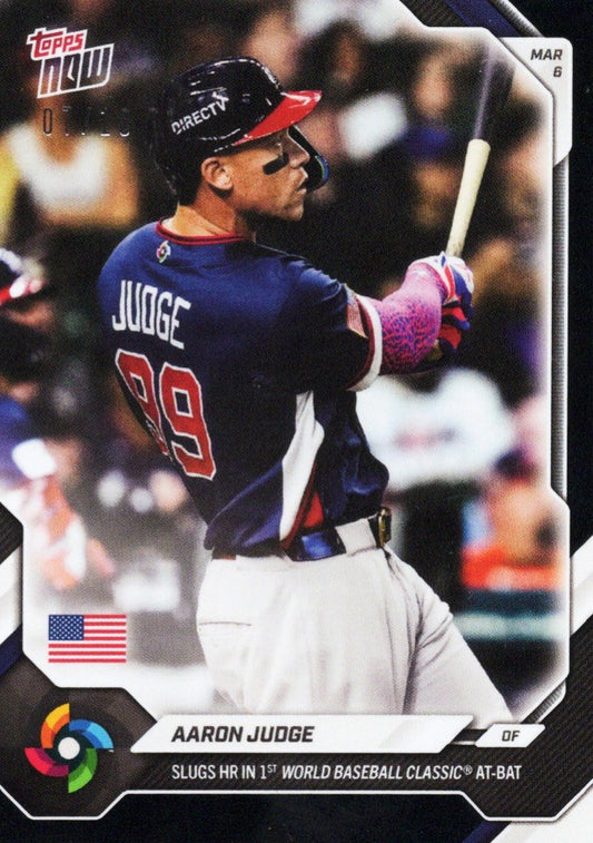 2026 Topps Now World Baseball Classic Aaron Judge #WB8 Black Foil /10 Slugs HR in 1st World Baseball Classic At-Bat Team USA Baseball Card