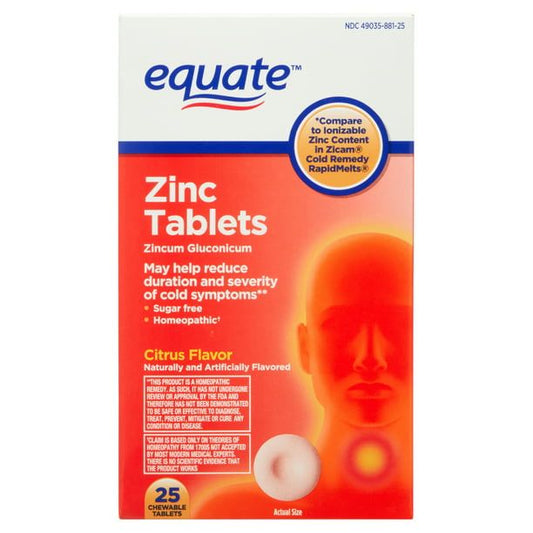 Equate Zinc Chewable Tablets; Citrus Flavor; 25 Count EasyOptionXY LLC
