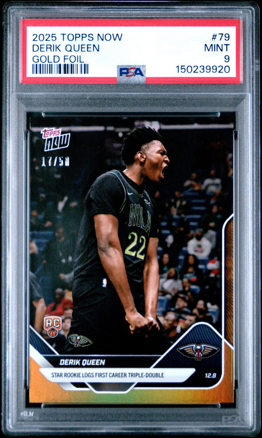 Graded 2025 Topps Now Derik Queen #79 Gold Foil /50 Rookie RC Basketball Card PSA 9 Mint