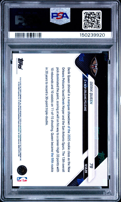 Graded 2025 Topps Now Derik Queen #79 Gold Foil /50 Rookie RC Basketball Card PSA 9 Mint