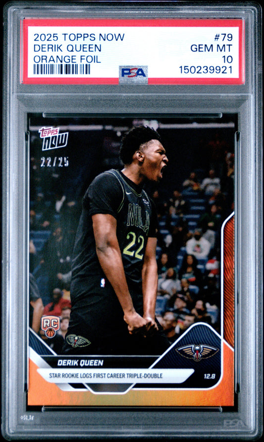 Graded 2025 Topps Now Derik Queen #79 Orange Foil /25 Rookie RC Basketball Card PSA 10 Gem Mint