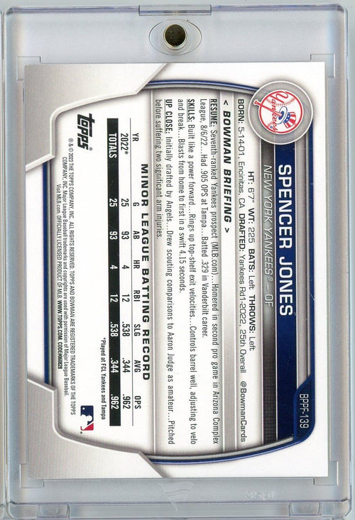 2023 Topps Bowman 1st Edition Spencer Jones #BPPF139 /25 Orange Foil Rookie RC Baseball Card