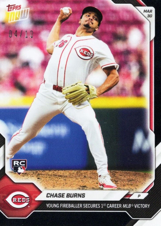 2026 Chase Burns #29 Black Foil /10 Young Fireballer Secures 1st Career MLB Victory Cincinnati Reds Rookie RC Baseball Card