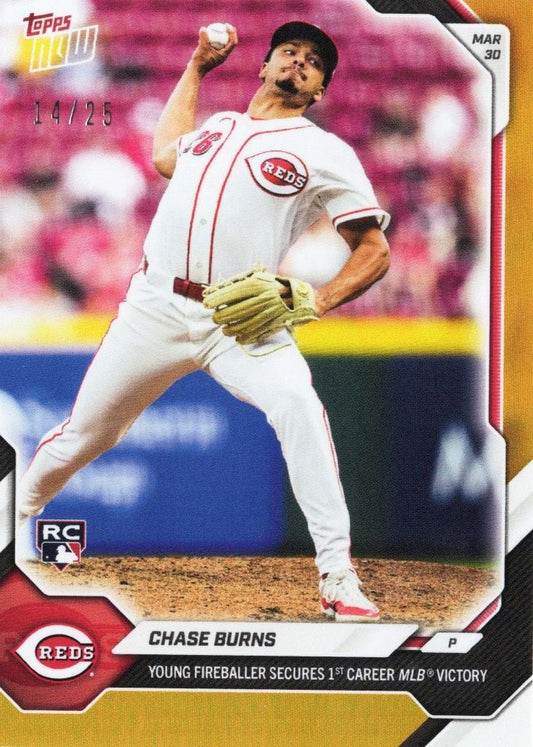 2026 Chase Burns #29 Orange Foil /25 Young Fireballer Secures 1st Career MLB Victory Cincinnati Reds Rookie RC Baseball Card