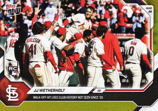 2026 Topps Now JJ Wetherholt #18 Gold Foil /50 Walk Off Hit Logs Club History Not Seen Since '85 St Louis Cardinals Rookie RC Baseball Card