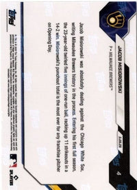2026 Topps Now Jacob Misiorowski #4 Black Foil /10 11Ks Are Brewers All Time Opening Day Record Milwaukee Brewers Rookie RC Baseball Card