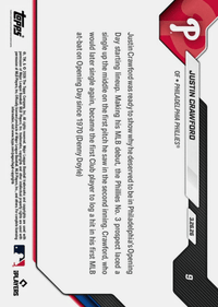 2026 Topps Now Justin Crawford #39 Red Foil /5 Youngest Club Player with Walk Off Hit Since '97 Philadelphia Phillies Rookie RC Baseball Card