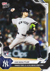 2026 Topps Now Cam Schlittler #41 Orange Foil /25 Yankees First: 15+ K, 0 R, 0 BB in 2 Start Span New York Yankees Rookie RC Baseball Card