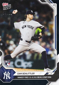 2026 Topps Now Cam Schlittler #41 Black Foil /10 Yankees First: 15+ K, 0 R, 0 BB in 2 Start Span New York Yankees Rookie RC Baseball Card
