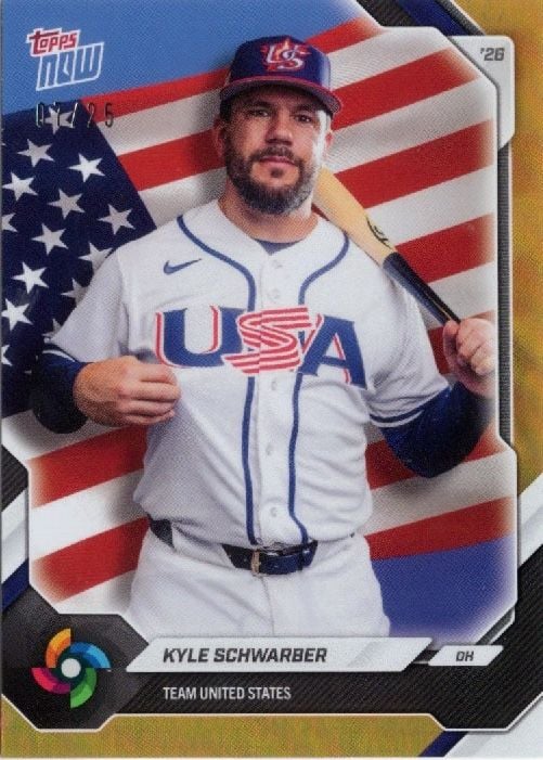2026 Topps Now WBC Kyle Schwarber #USA03 Orange Foil /25 Team USA Baseball Card