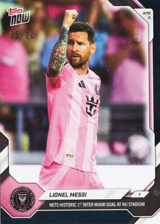 2026 Topps Now Lionel Messi #23 Black Foil /10 Nets Historic 1st Inter Miami Goal at NU Stadium Inter Miami Soccer Card