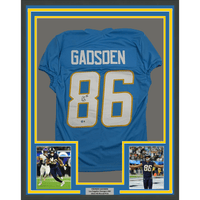 Framed Autographed/Signed Oronde Gadsden 35x39 Los Angeles San Diego Powder Blue Pro Cut Football Jersey Beckett BAS COA
